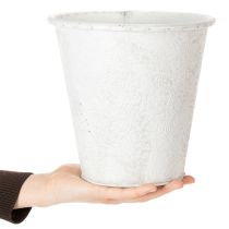 Article Pot de fleurs décoratif, jardinière ornée, décor en métal blanc et gris Ø 20,5 cm H 19,5 cm