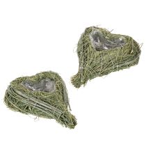 Article Cœur décoratif en herbe naturelle avec insert en feuille d'aluminium, 14 cm, 2 pièces