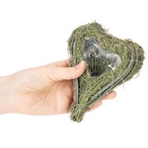 Article Cœur décoratif en herbe naturelle avec insert en feuille d'aluminium, 14 cm, 2 pièces