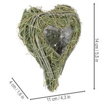 Article Cœur décoratif en herbe naturelle avec insert en feuille d'aluminium, 14 cm, 2 pièces