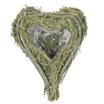 Article Cœur décoratif en herbe naturelle avec insert en feuille d'aluminium, 14 cm, 2 pièces