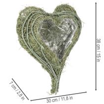 Article Bol en forme de cœur en herbe naturelle avec feuille de plantation, 38 cm