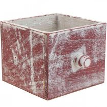 Boîte à plantes en bois tiroir décoratif shabby chic rouge blanc 12cm