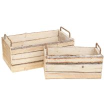 Article Jardinière Bois Écorce Manche Naturel L29cm/23cm Lot 2pcs