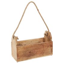 Article Jardinière en bois avec poignée, carrée, jute naturelle 27x12x17cm