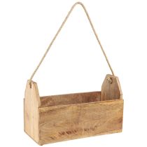 Article Jardinière en bois naturel et jute avec poignée 35x16x21,5cm