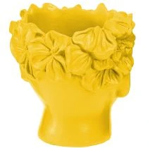 Article Buste de plante en polyrésine, pot jaune, 13,5 x 13 x 14 cm