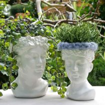 Tête de plante buste femme vase en céramique blanche pot de fleur H22.5cm