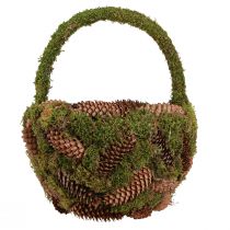 Article Panier rustique à fleurs avec mousse et pommes de pin - panier décoratif avec anse Ø32cm H42cm - décoration polyvalente pour le jardin et la maison