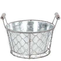 Article Panier à plantes avec insert, panier en fil de fer, jardinière, argenté printanier, blanchi, style shabby chic, Ø 22 cm H 17,5 cm