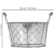 Article Panier à plantes avec insert, panier en fil de fer, jardinière, argenté printanier, blanchi, style shabby chic, Ø 22 cm H 17,5 cm