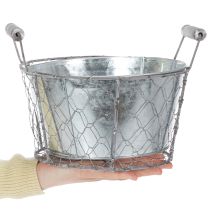 Article Panier à plantes avec insert, panier en fil de fer, jardinière, argenté printanier, blanchi, style shabby chic, Ø 22 cm H 17,5 cm
