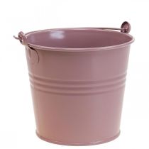 Cache-pot vintage décoratif métal seau vieux rose Ø16cm H24cm
