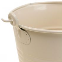 Cache-pot vintage décoratif métal seau crème Ø16cm H24cm