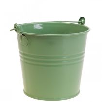Jardinière vintage décorative en métal seau vert clair Ø16cm H24cm