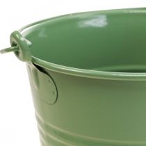 Jardinière vintage décorative en métal seau vert clair Ø16cm H24cm