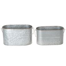 Article Pot de fleurs avec anse, pot en métal, jardinière, argenté, marron, H 22/20 cm L 42/40 cm, lot de 2