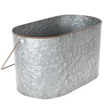 Article Pot de fleurs avec anse, pot en métal, jardinière, argenté, marron, H 22/20 cm L 42/40 cm, lot de 2