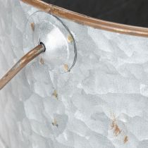 Article Pot de fleurs avec anse, pot en métal, jardinière, argenté, marron, H 22/20 cm L 42/40 cm, lot de 2