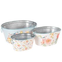 Article Pots de fleurs, printemps, jardinières pour fleurs/oiseaux, récipient ovale en métal L39/31/24,5 cm, lot de 3