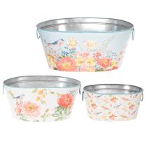 Article Pots de fleurs, printemps, jardinières pour fleurs/oiseaux, récipient ovale en métal L39/31/24,5 cm, lot de 3