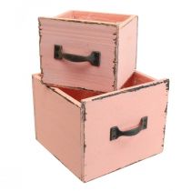 Bac à plantes tiroir bois Pêche 12,5/16cm lot de 2
