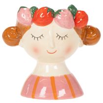 Article Visage de fillette dans un pot de fleurs avec des fraisiers endormis, décoration pour salon, printemps, 13 cm