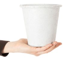 Article Pot de fleurs orné, cache-pot, récipient en métal, blanc, Ø 15,5 cm, H 14,5 cm
