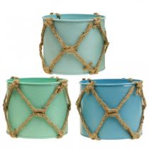Cache-pot, cache-pot métal, cordon jute H10,5cm 3pcs