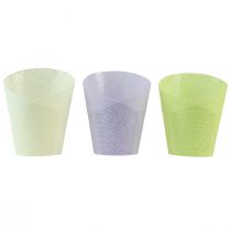 Article Cache-pot papier tressé vert jaune violet Ø9cm H18cm 9 pcs