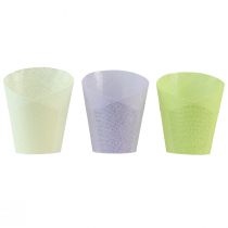 Article Cache-pot jardinière tressée papier vert, jaune, violet Ø9cm H18cm 9pcs