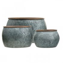 Article Pot déco, bol jardinière, vase métal argenté, aspect antique cuivré H22 / 20,5 / 16,5cm Ø39 / 30,5 / 25cm lot de 3