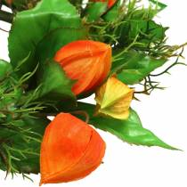 Article Couronne de physalis artificielle, orange et verte, Ø 28 cm, décoration d'automne