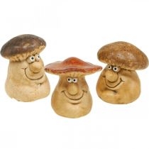 Champignon décoratif en céramique avec visage marron H6,5cm 3pcs