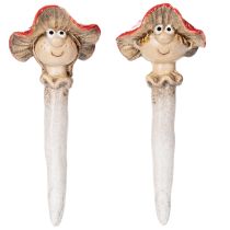 Article Figurine décorative en forme de bouchon de champignon, fille et garçon, amanite tue-mouches avec visage, 13 cm, lot de 2