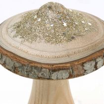 Article Champignon en bois écorce et paillettes déco champignons bois H11cm 3pcs