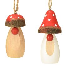 Article Champignon à suspendre en bois blanc, marron assorti 6,5/8cm 8 pcs