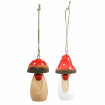 Article Champignon à suspendre en bois blanc, marron assorti 6,5/8cm 8 pcs