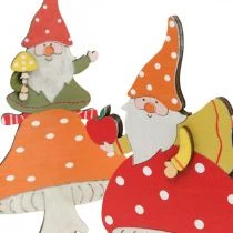 Article Amanite mouche pour l'automne, décoration bois, gnome sur champignon orange / rouge H21 / 19,5cm 4pcs