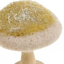 Article Déco champignon bois, feutre à paillettes décoration de table Avent H11cm 4pcs