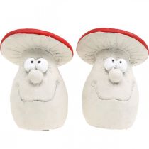 Article Champignons à décorer, décoration réveillon, champignons des bois, décoration béton rouge, blanc H10cm L12.5cm 2pcs