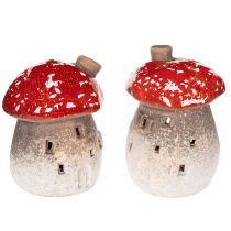 Article Figurine décorative de maison champignon avec phare et amanite tue-mouches, 10 cm, lot de 2