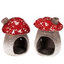 Article Figurine décorative de maison champignon avec phare et amanite tue-mouches, 10 cm, lot de 2
