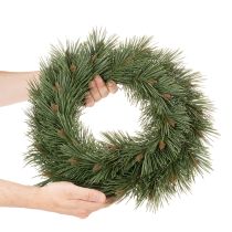 Article Couronne artificielle de branches de pin avec petites pommes de pin, 40 cm