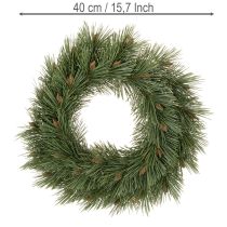 Article Couronne artificielle de branches de pin avec petites pommes de pin, 40 cm