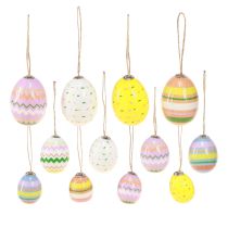 Article Oeufs de Pâques en plastique à suspendre couleurs assorties H3,5–5,5 cm 24 pcs