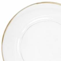 Assiette décorative bord doré plastique transparent Ø33cm