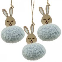 Article Puschelbunny bleu déco pendentif bois peluche environ 7×7×10cm 6pcs