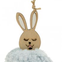 Article Lapin bleu Pompon Déco à suspendre Bois 7×10cm 6pcs