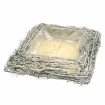 Article Coussin rustique à motif de plantes « Branches », décor blanchi à la chaux, 40 x 40 cm